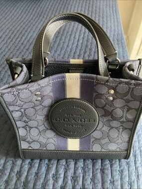 Coach Dempsey Mini Tote with Navy and Cream Center Stripe
